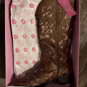 Brown Sequin Heeled Boots